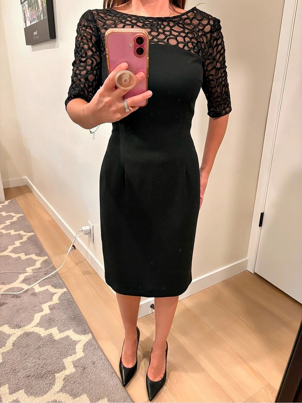 Hobbs Black Lace Yoke Midi Dress US 6 Like New
